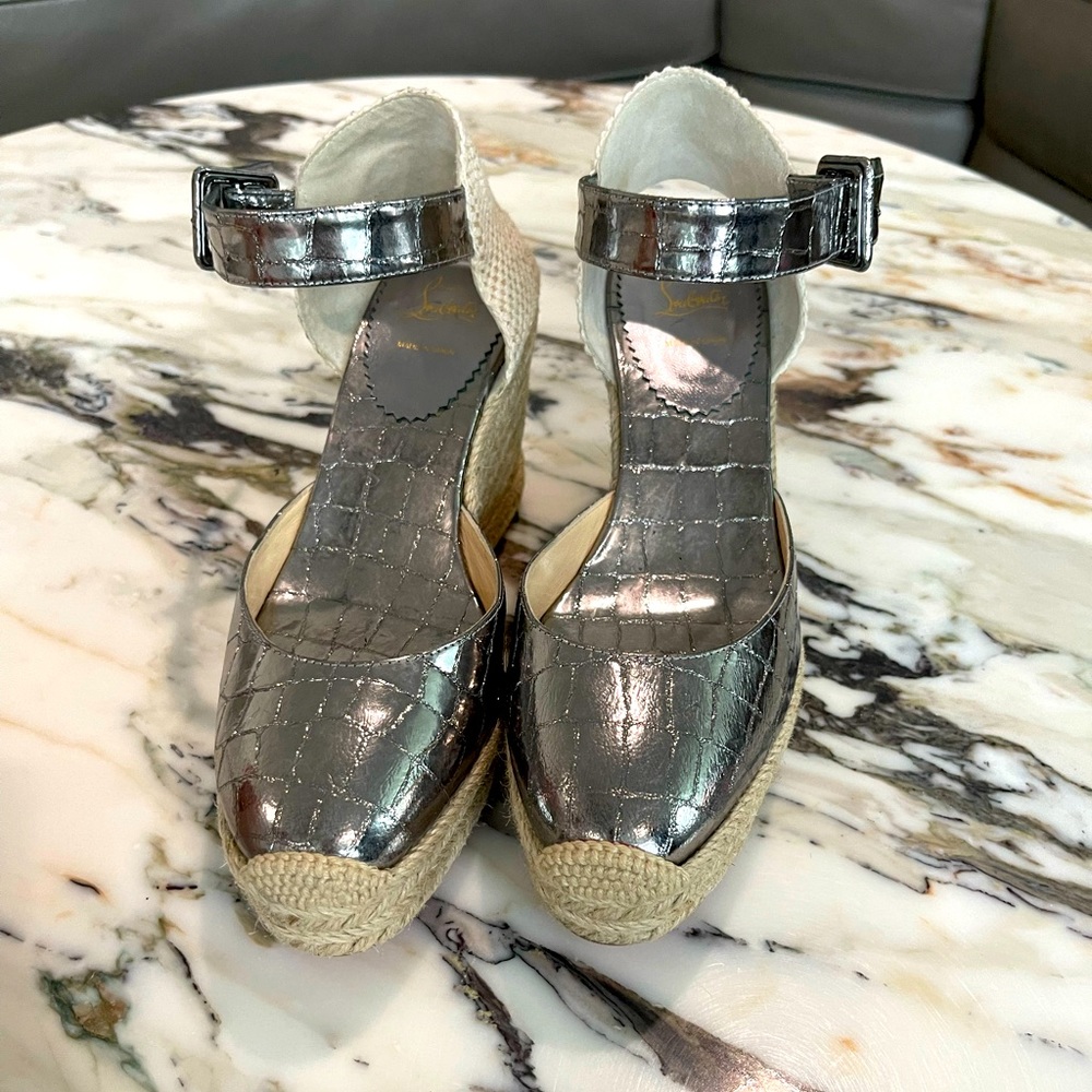 Christian Louboutin espadrille wedges worn once on indoor surface